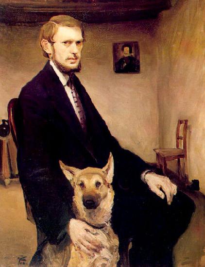 Miroslav Kraljevic Selfportrait with a dog Germany oil painting art
